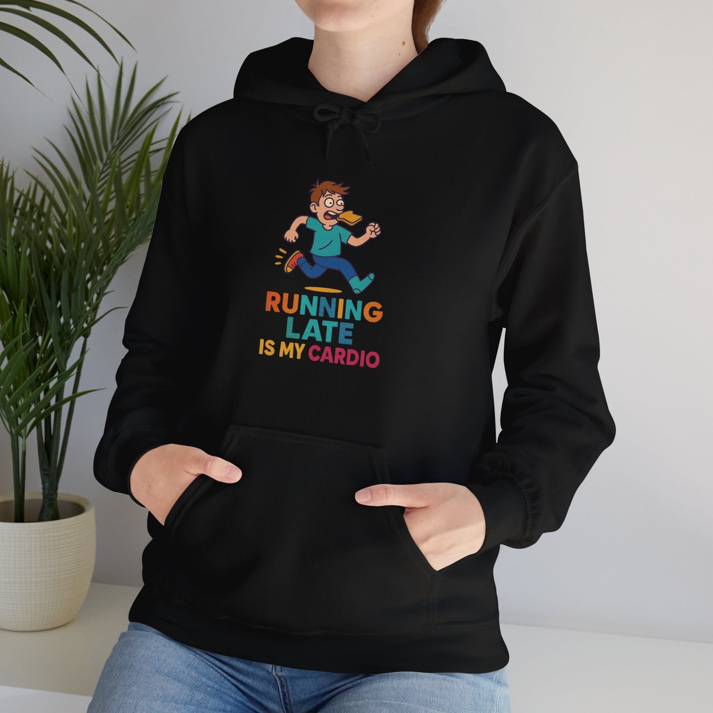 Running Late Is My Cardio – Cartoon Chaos Hoodie